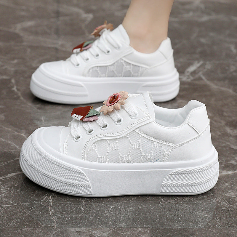 Damen Plateau Sneaker Blumen Applikation Mode Schuhe