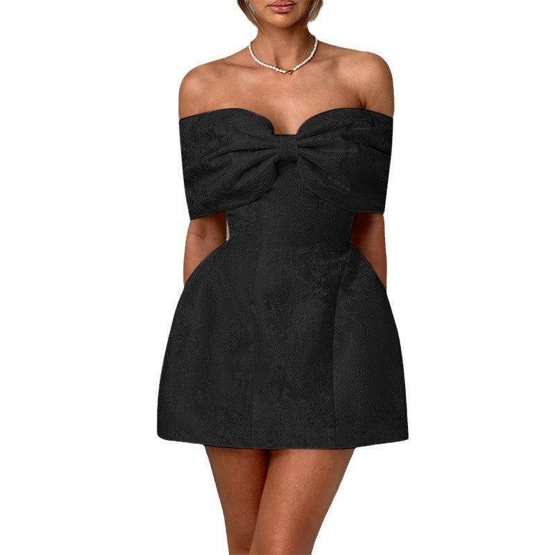 Damen Cocktailkleid Off Shoulder Blumenmuster Rüschen Elegant