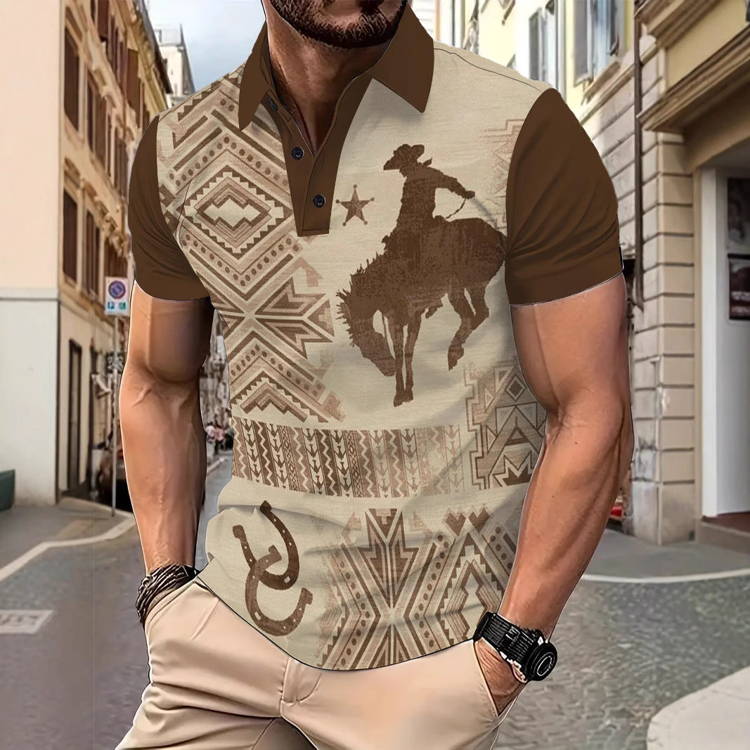 Herren Poloshirt Modern mit Cowboy Motiv und Geometrischem Design - BerlinGlamour