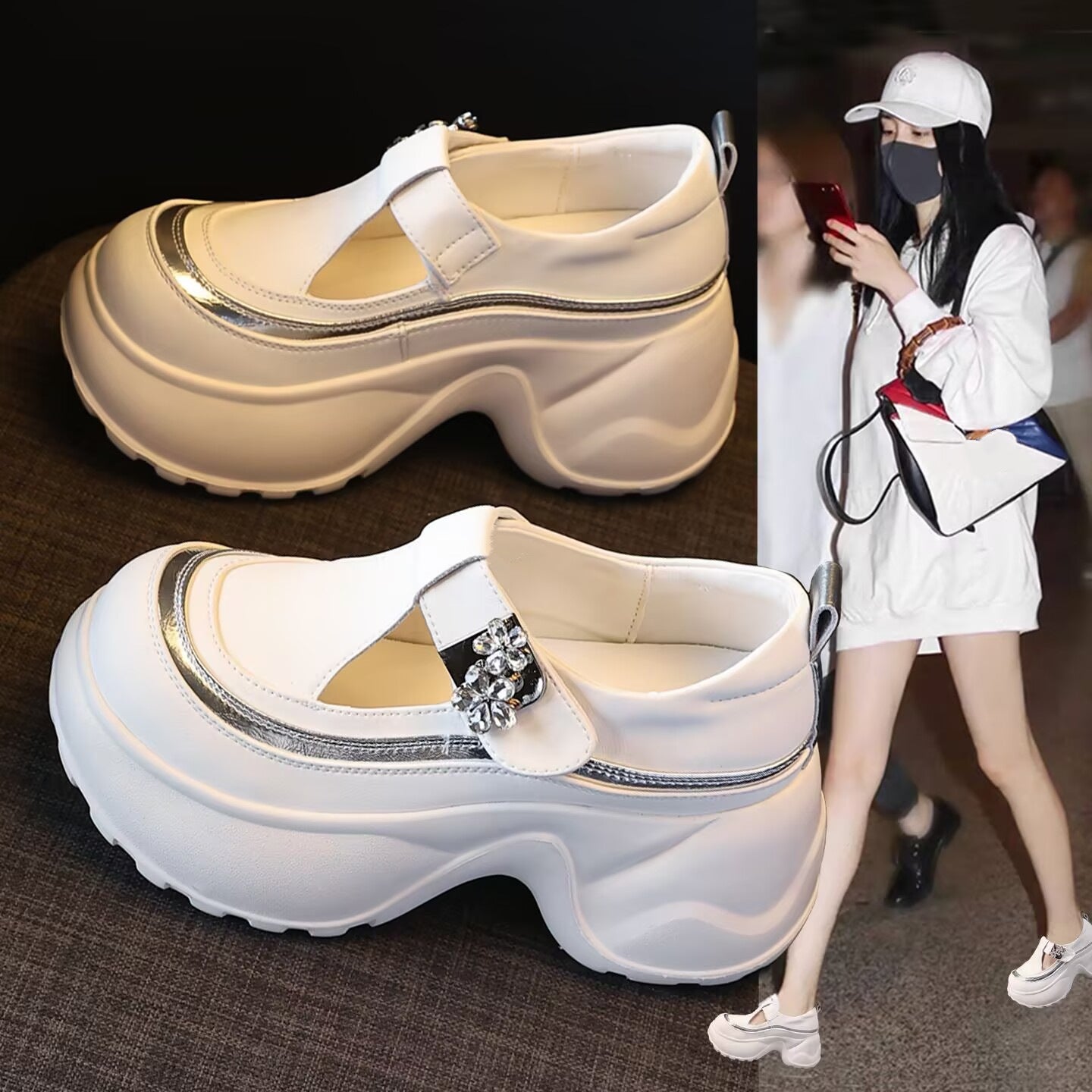 Damen Schnürschuhe Chunky mit Riemen Blüten Applikationen - BerlinGlamour