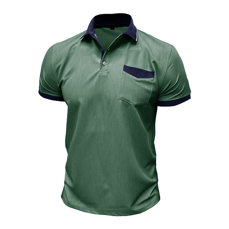 Herren Polohemd Modern Denim Blau Kontrastkragen