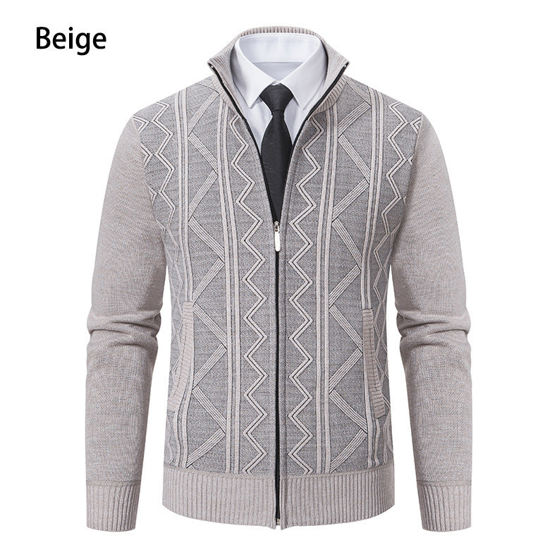 Herren Strickjacke Stehkragen Zopfmuster Modern