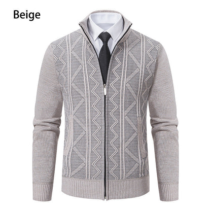 Herren Strickjacke Stehkragen Zopfmuster Modern