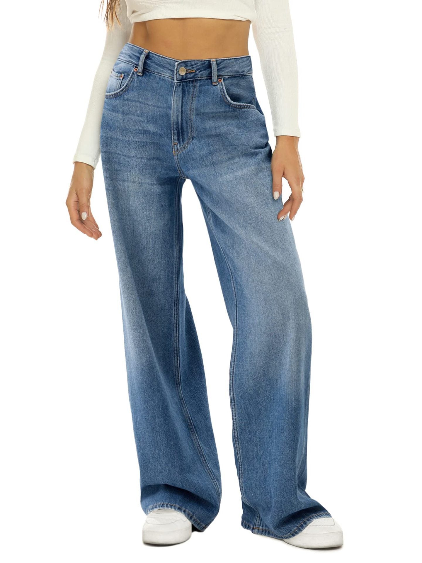 Damen Vintage Jeans Weite Bein Relaxed Fit