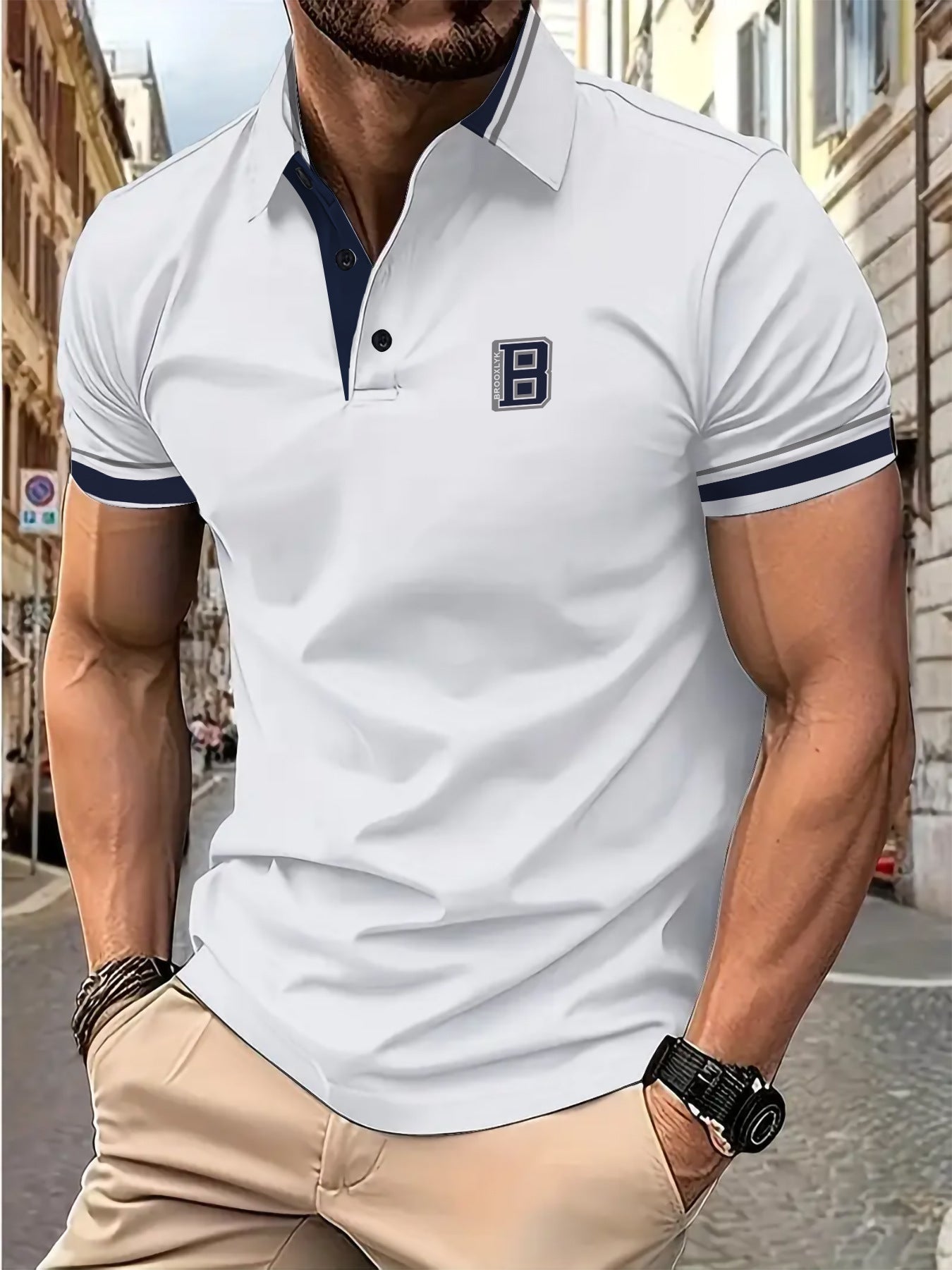 Herren Poloshirt Kurzarm Modern mit Kontraststreifen