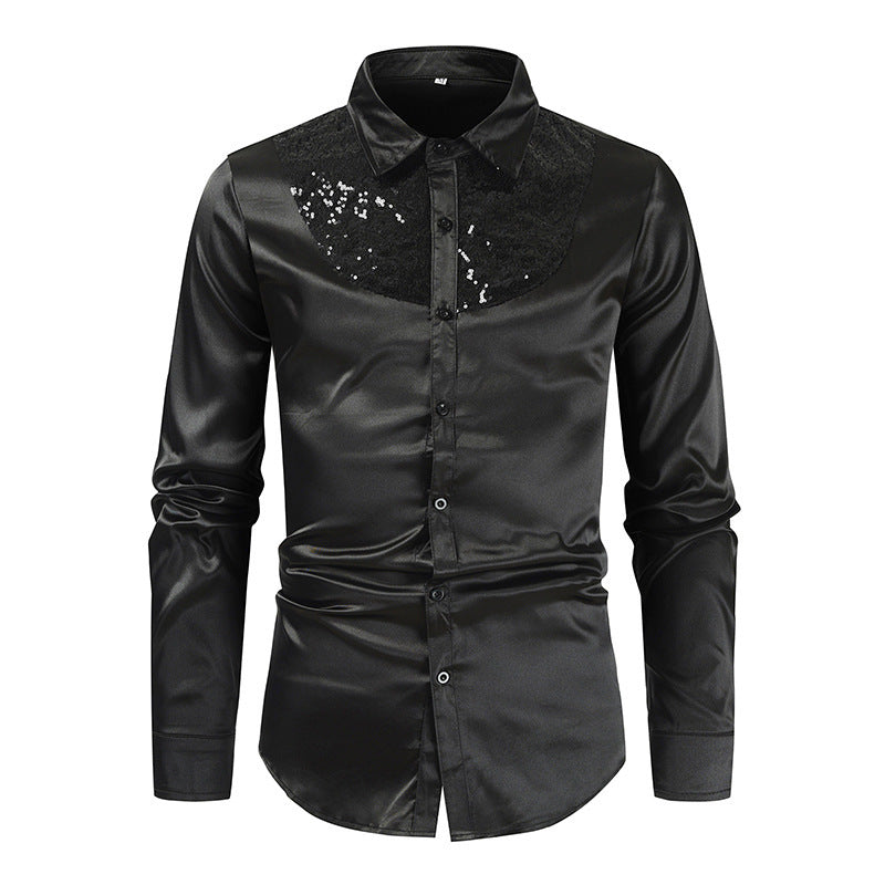 Elegantes Herren Satinhemd mit Pailletten Glanz