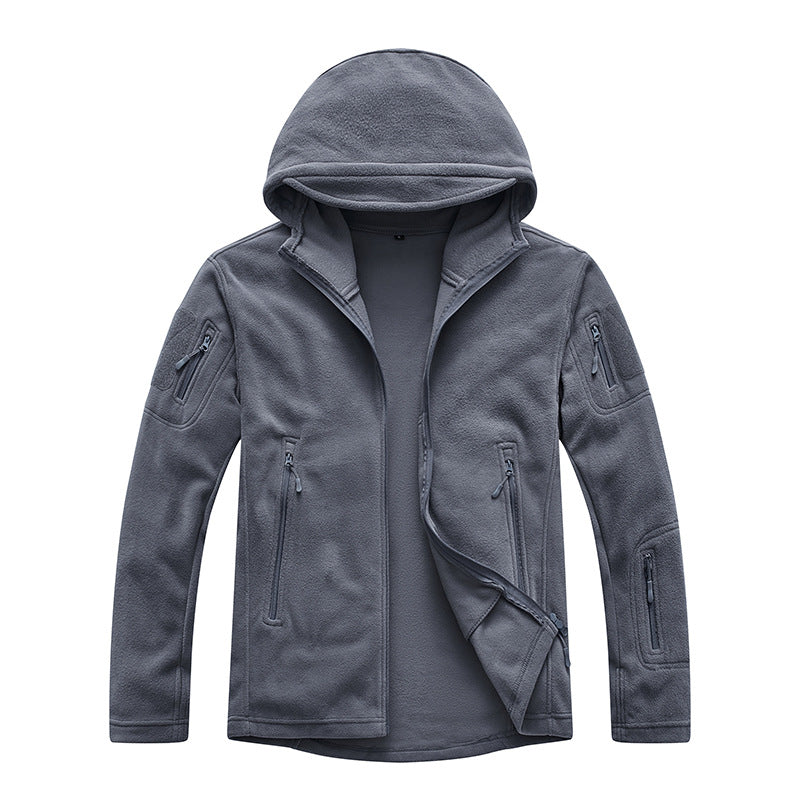 Herren Fleecejacke Warm Kapuze Reißverschluss Taschen