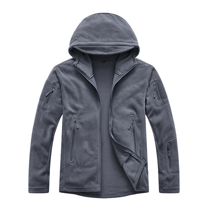 Herren Fleecejacke Warm Kapuze Reißverschluss Taschen