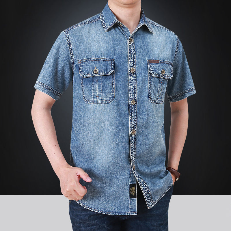 Herren Denim Hemd Kurzarm mit Taschen Modern Style