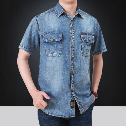 Herren Denim Hemd Kurzarm mit Taschen Modern Style