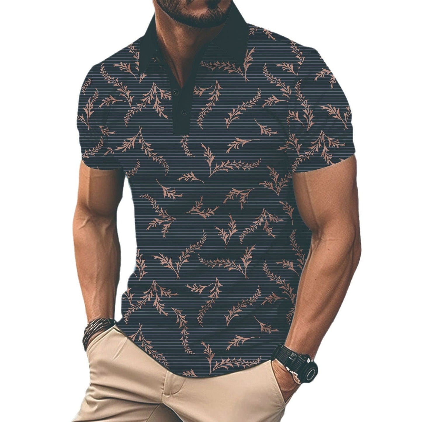 Herren Polohemd Modern Floralmuster Slimfit