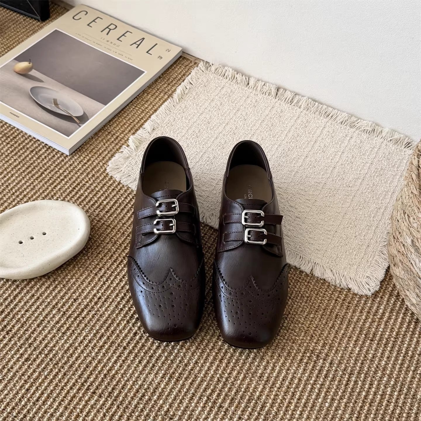 Damen Schnürschuhe Elegante Perforiert mit Doppelschnalle