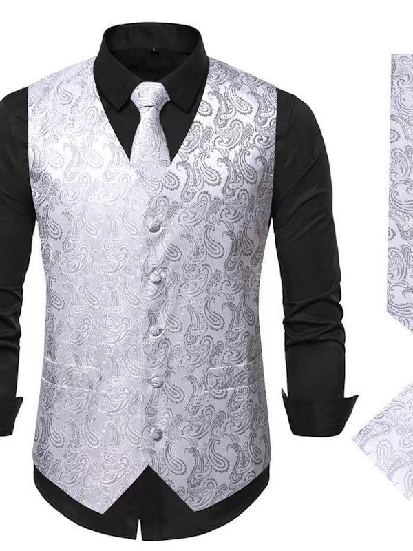 Herren Anzugweste Paisley Muster Elegant Schwarz