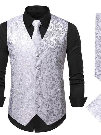 Herren Anzugweste Paisley Muster Elegant Schwarz
