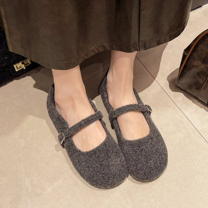 Damen Filzschuhe Bequem Elegant Riemchen Schwarz