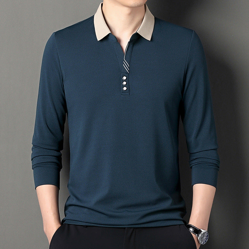 Herren Poloshirt Langarm Elegant Modern Knopfleiste