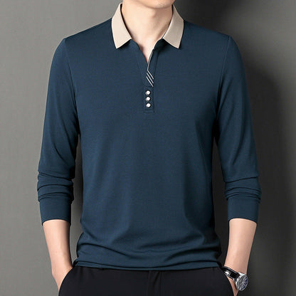 Herren Poloshirt Langarm Elegant Modern Knopfleiste