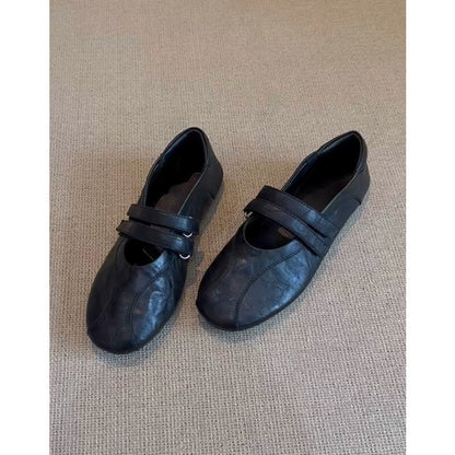Damen Ballerinas Bequem mit Doppelriemen Ergonomisch
