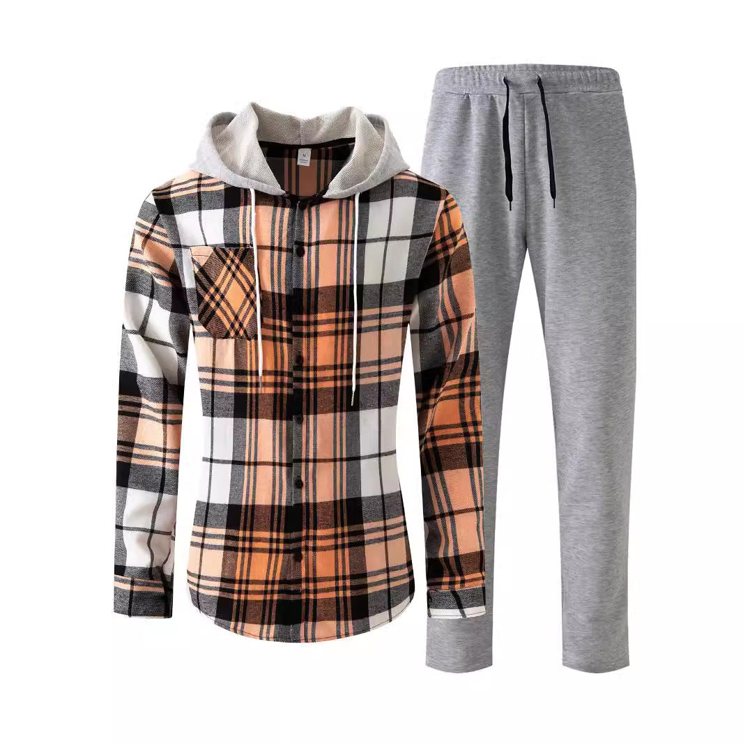 Herren Jumpsuit Karomuster Kuschelkragen Modern Schwarz