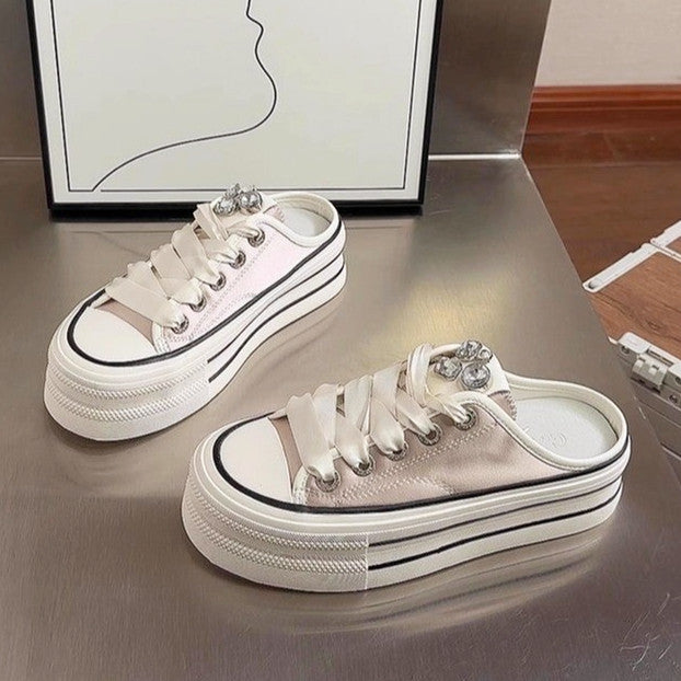Damen Plateau Sneaker Glänzend Schnürsenkel Modern