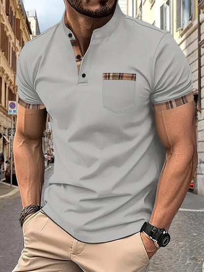 Herren Hemd Kurzarm Stehkragen Karomuster Modern