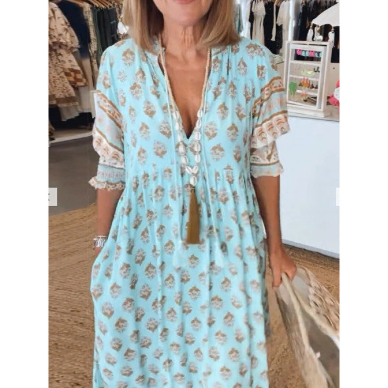 Boho-Kleid Damen Geflochtene Schnürung Handgefertigt Ethno-Stil - BerlinGlamour