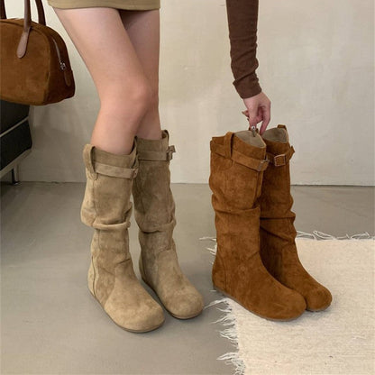 Damen Stiefel Langschaft Elegant Schnalle Schwarz