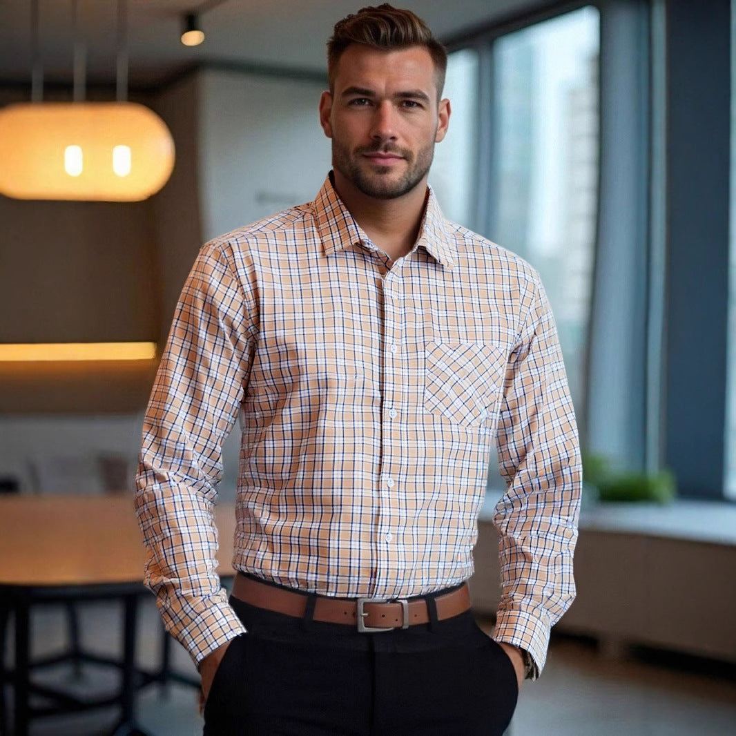 Herren Langarmhemd Karierter Stil Komfort Passform