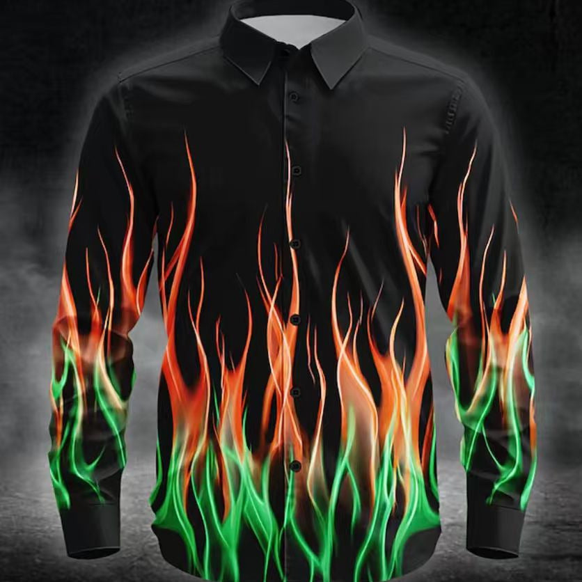 Herren Langarmhemd mit Flammenmuster Modern Trendy