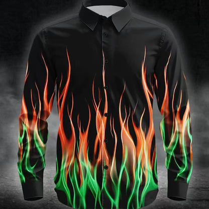Herren Langarmhemd mit Flammenmuster Modern Trendy