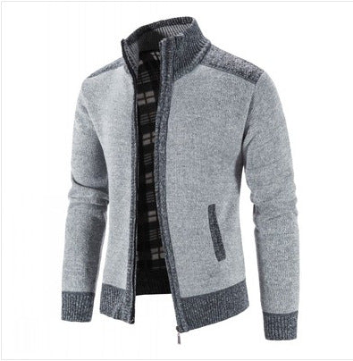 Herren Strickjacke Kariert Warm mit Hochkragen