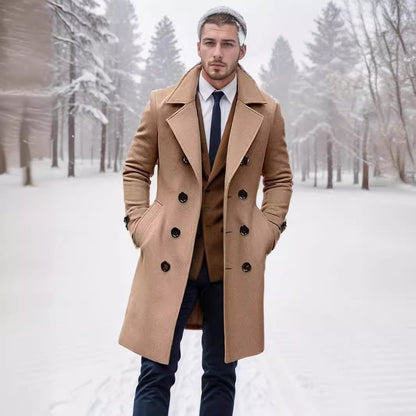 Herren Langmantel Elegant mit Doppelknopf Schwarz Qualität