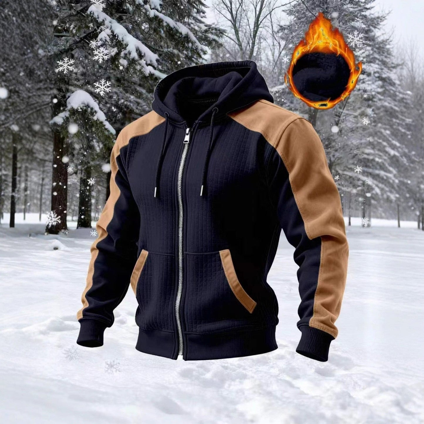 Herren Kapuzenpullover Modern mit Kontrastärmeln