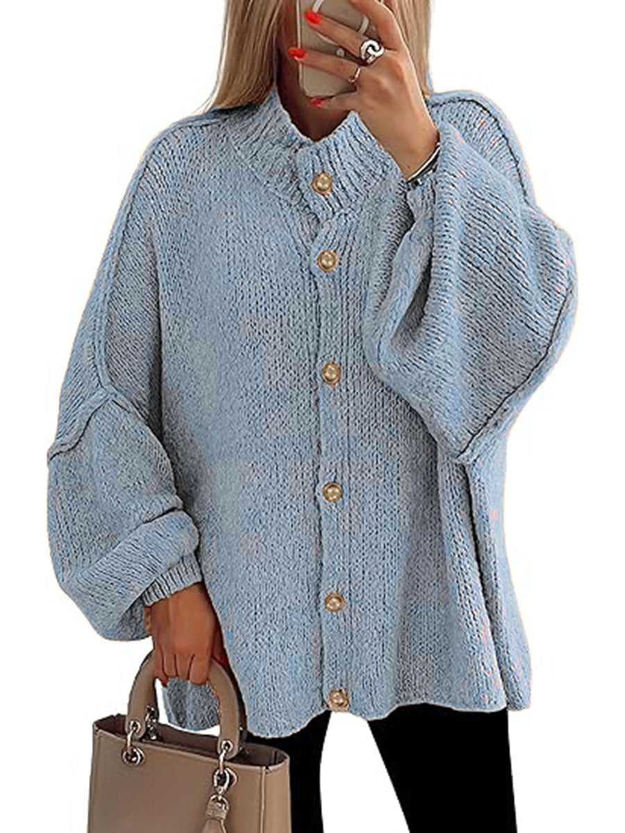 Große Damen Strickjacke Oversized Knopfverschluss