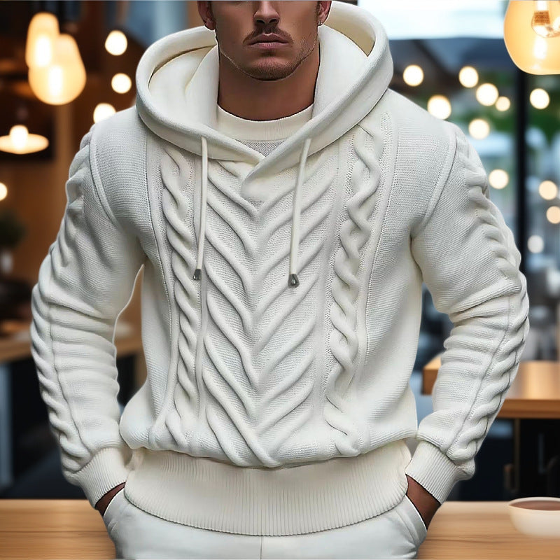 Herren Kapuzenpullover Strick Zopfmuster Elastisch