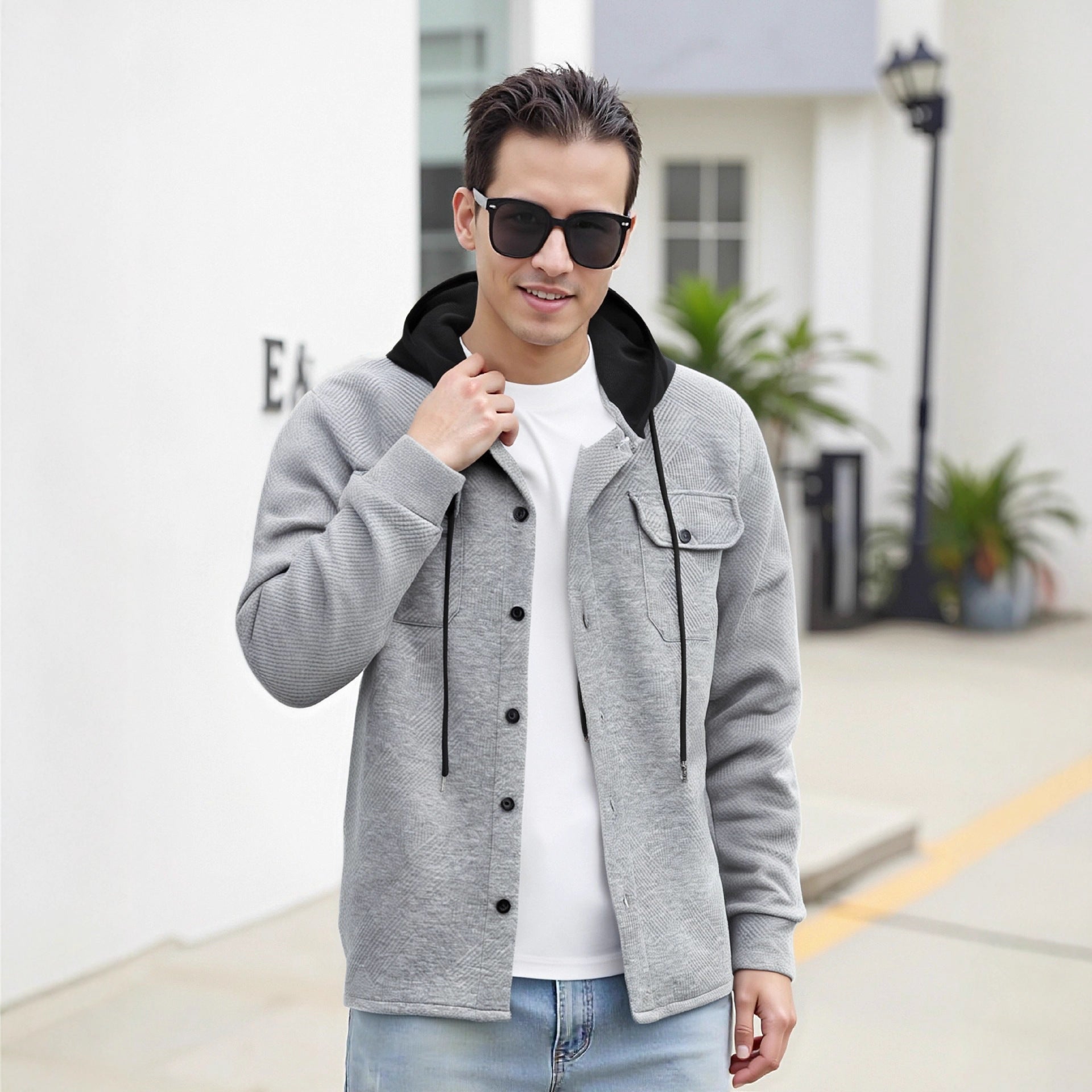 Herren Hybrid-Jacke Modern mit Abnehmbarer Kapuze und Taschen - BerlinGlamour