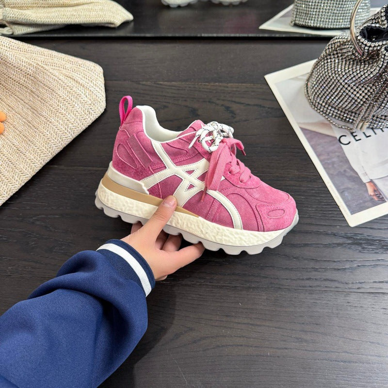 Damen Sneaker Sportlich mit dicker Sohle und Wildleder-Obermaterial
