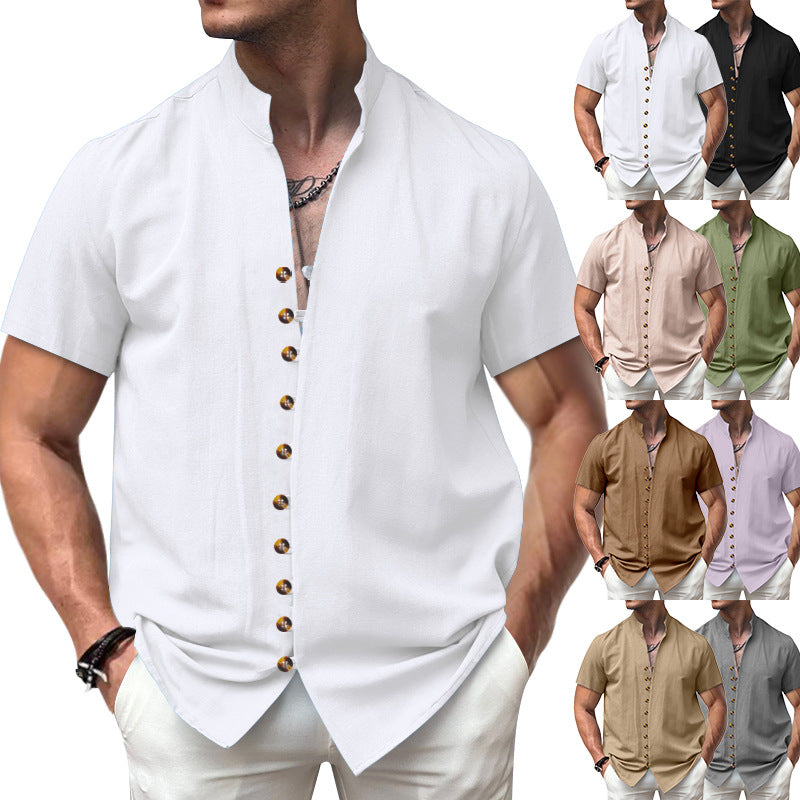 Herren Kurzarmhemd Modern Stehkragen Elegant - BerlinGlamour