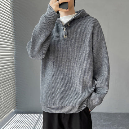 Herren Strickpullover Kapuzenpullover Knopfleiste Modern