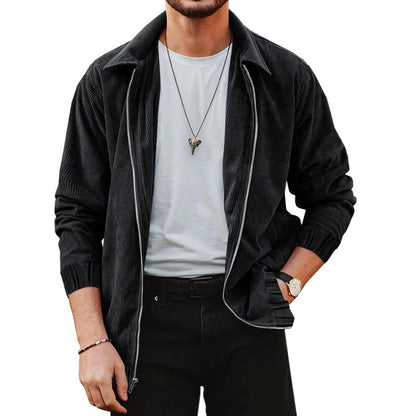 Herren Cordjacke Bequem Reißverschluss Lederoptik