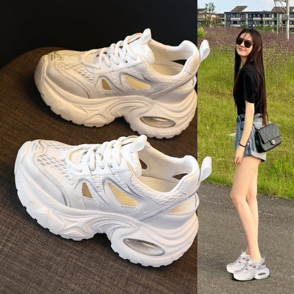 Damen Sneaker Chunky Bequem Atmungsaktiv Weiße Sneakers
