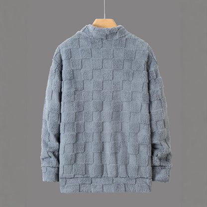 BerlinGlamour, herren kuscheliger Fleece-Pullover mit Stehkragen und Reißverschluss.