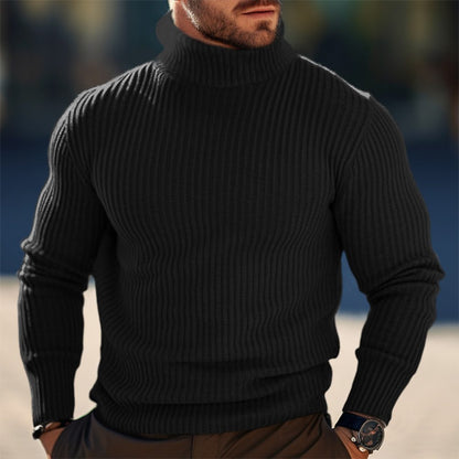Herren Rollkragenpullover Rippstruktur Modern Schwarz