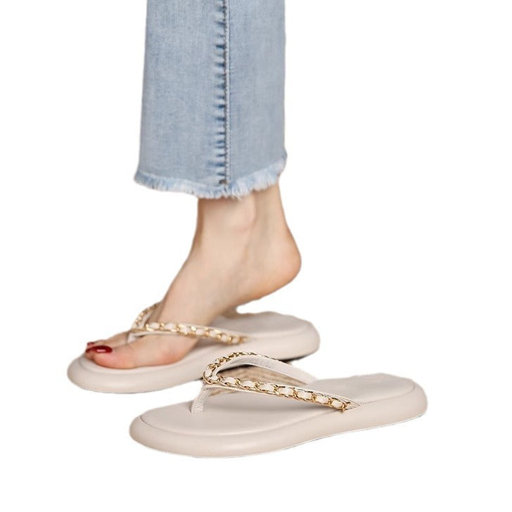 Damen Zehentrenner mit Ketten-Detail Elegant Sandalen