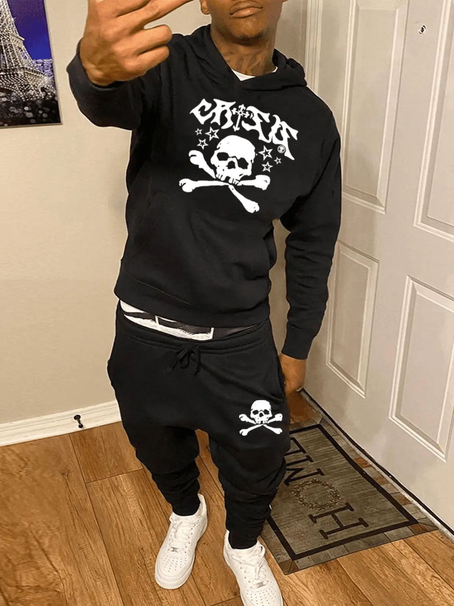 Herren Hoodie Jogginghose Set Totenkopf Design Streetwear