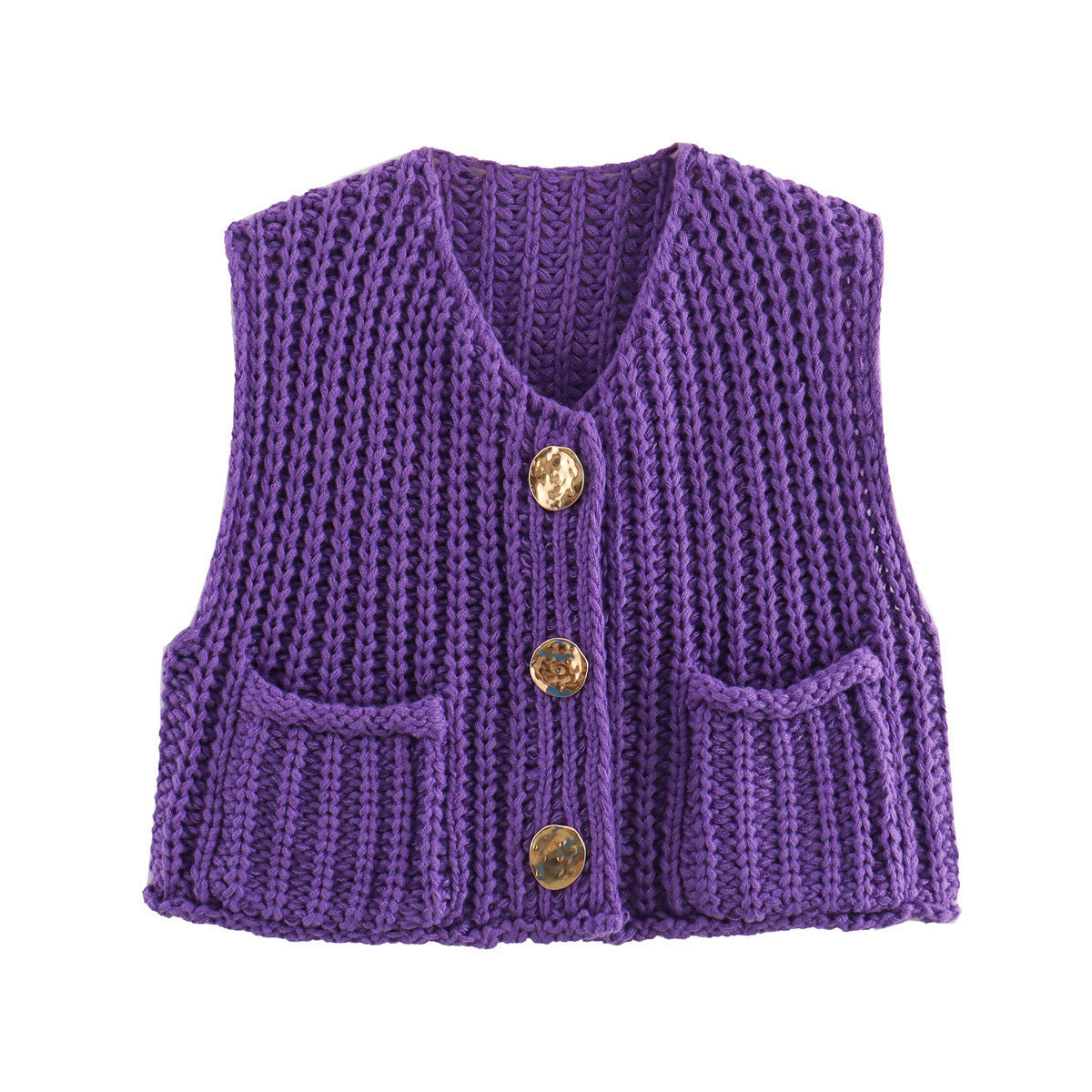 Damen Strickweste Modern mit Knöpfen und Taschen