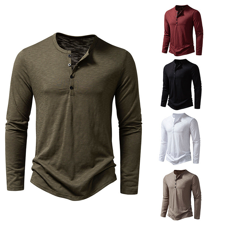 Herren Langarmshirt Lässig Knopfleiste Modern