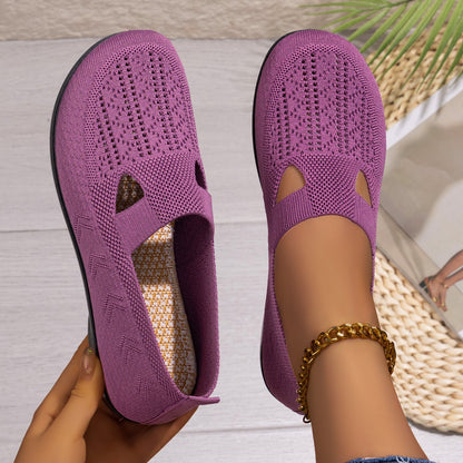 Damen Slip-On Schuhe Bequem Strickoptik Luftig