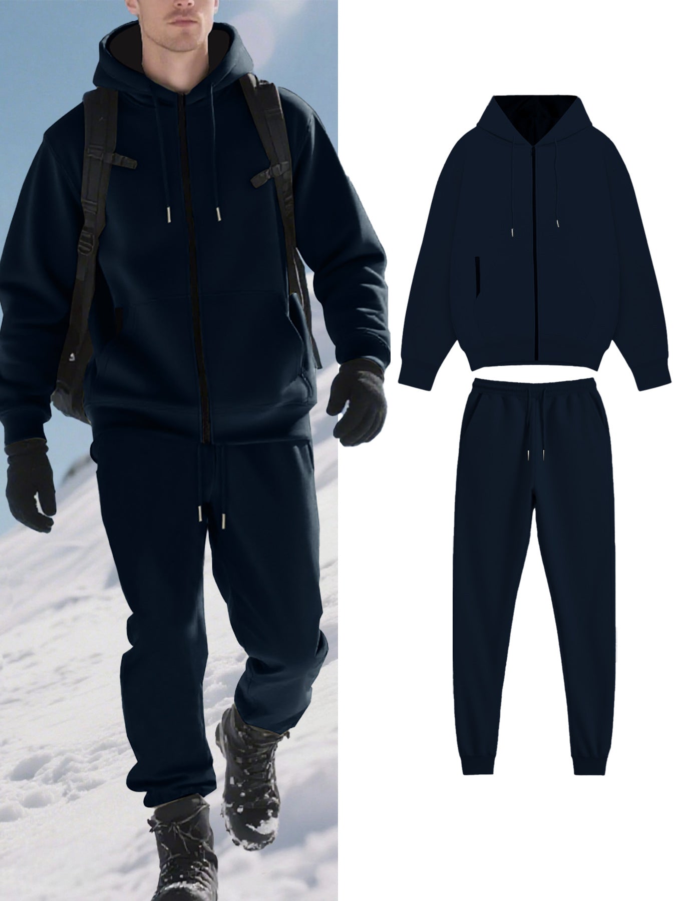 Herren Sweatanzug Bequem Thermal mit Kapuze und Taschen