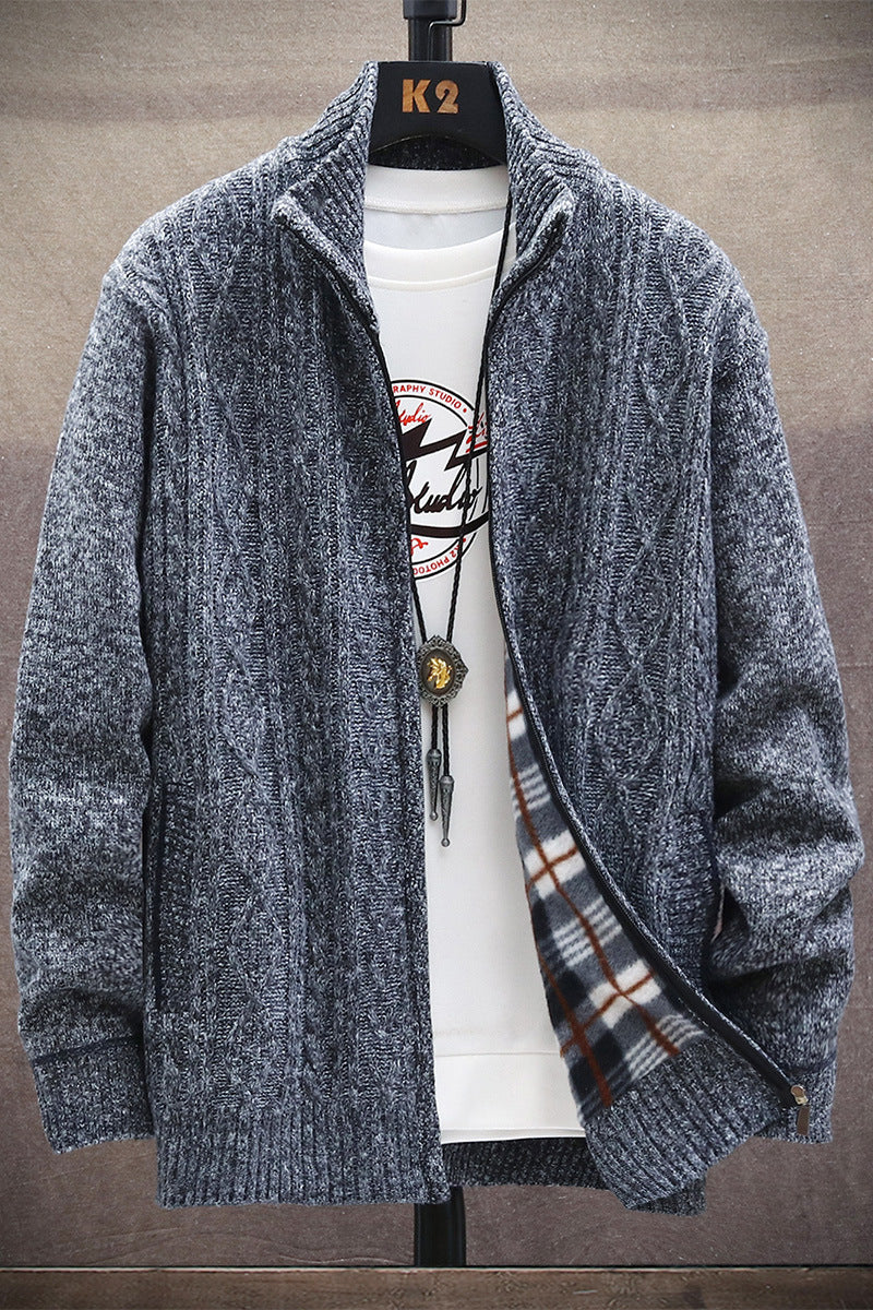 Herren Strickjacke Modern mit Kunstleder Effekt